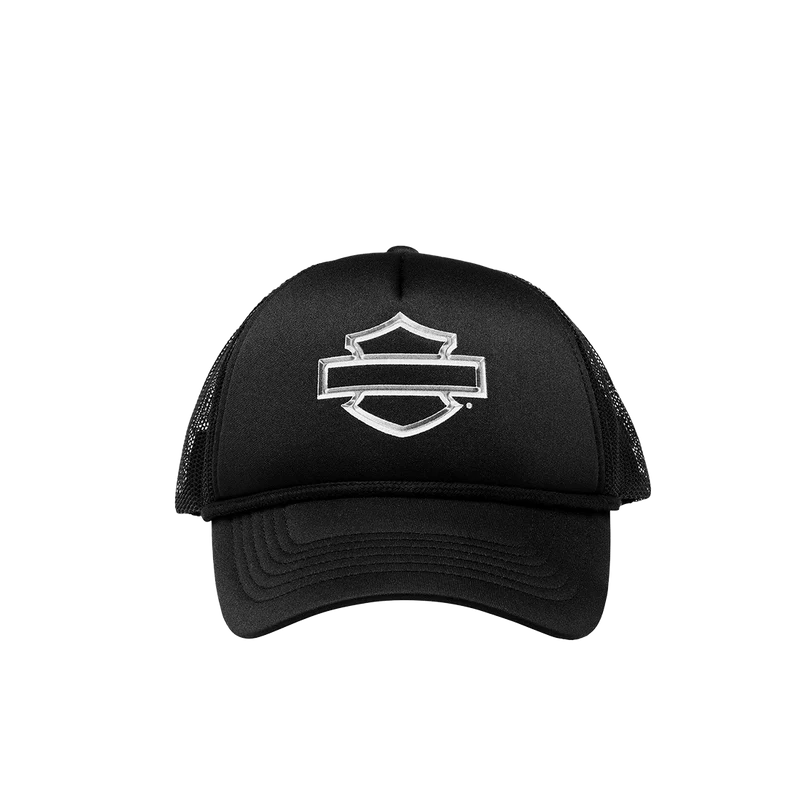 "Front view of the Post Malone X Harley-Davidson Chrome Malone adjustable baseball cap, featuring the silver Harley-Davidson shield logo."